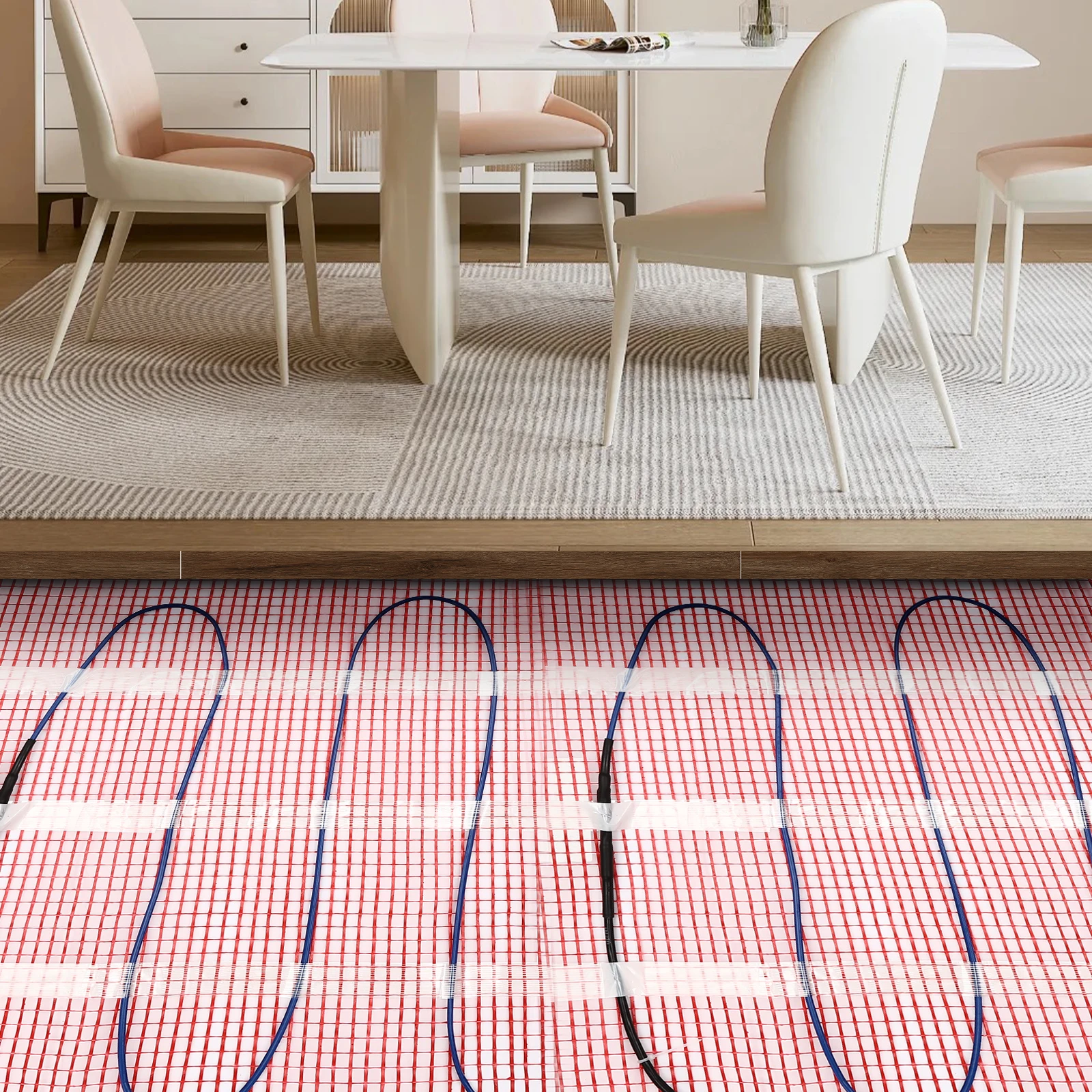 Kit riscaldamento a pavimento Smart WiFi Tappetino riscaldante a pavimento da 20 piedi quadrati con termostato e sensore, 240 W per piastrelle, legno, laminato Facile fai da te