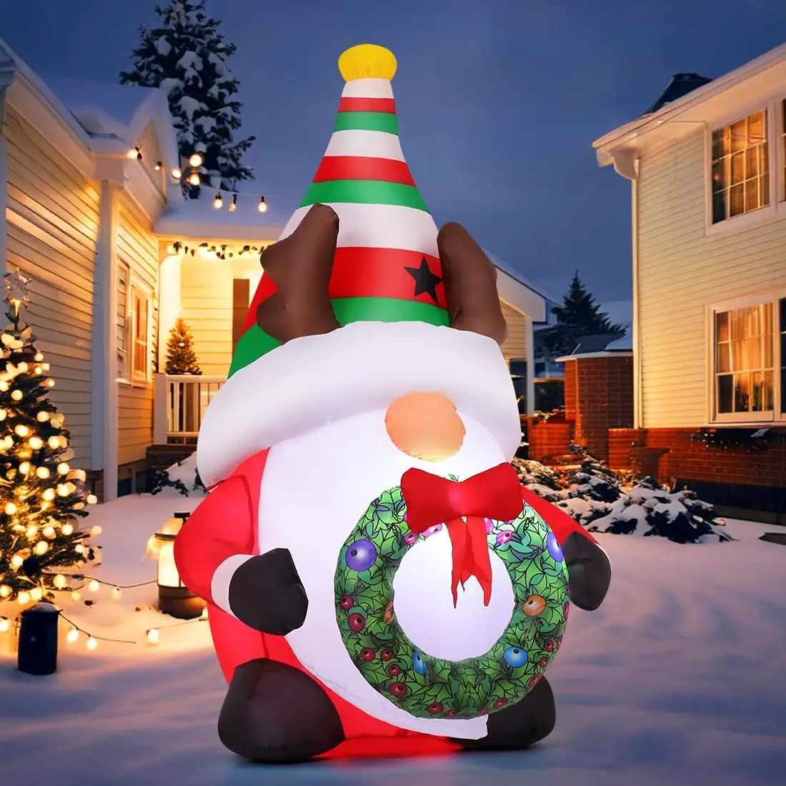 5 FT Inflatable Gnome with Garland Hot Selling Christmas Gnome Decorations Christmas Inflatables with LED Lights