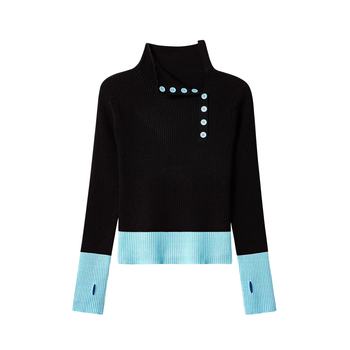 Chic Button Design Pullovers for Women Color Blocking Turn Down Collar Knitted Sweater Simple Versatile Long Sleeve Knitwear Top