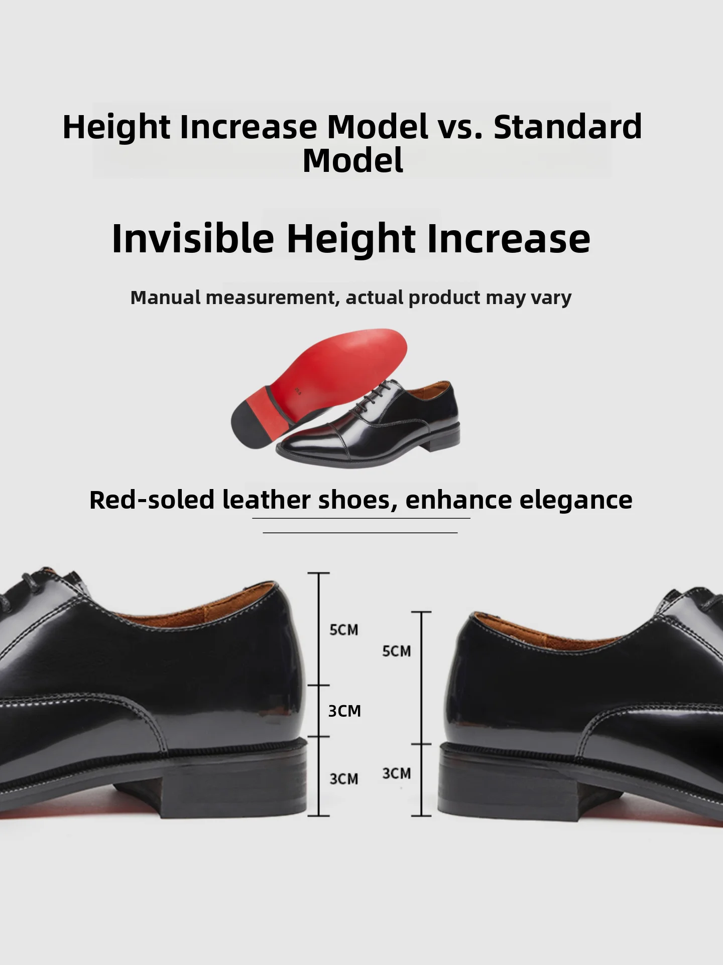 Oxford Shoes Men's Formal Wedding Shoes Business Casual Leather Shoes Increased Height British Style Three Buckle