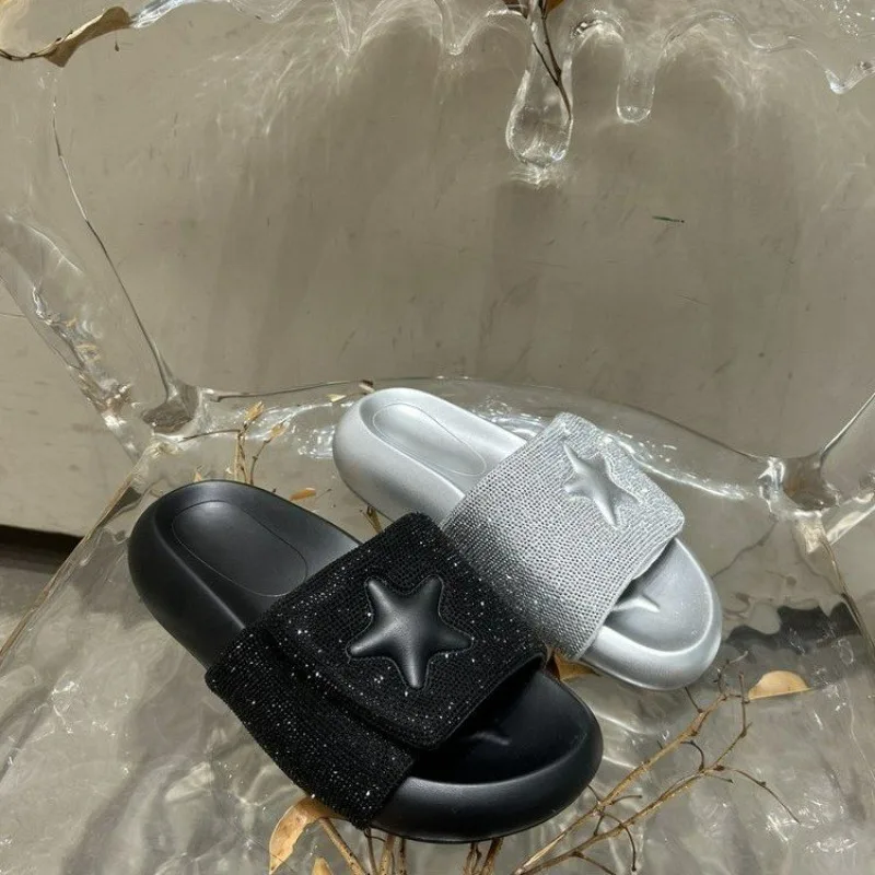 

Hot Selling 2026 New Fashionable Summer Rhinestone Super Flash Personalized Diamond Single Sequined Sandals for Men and Women