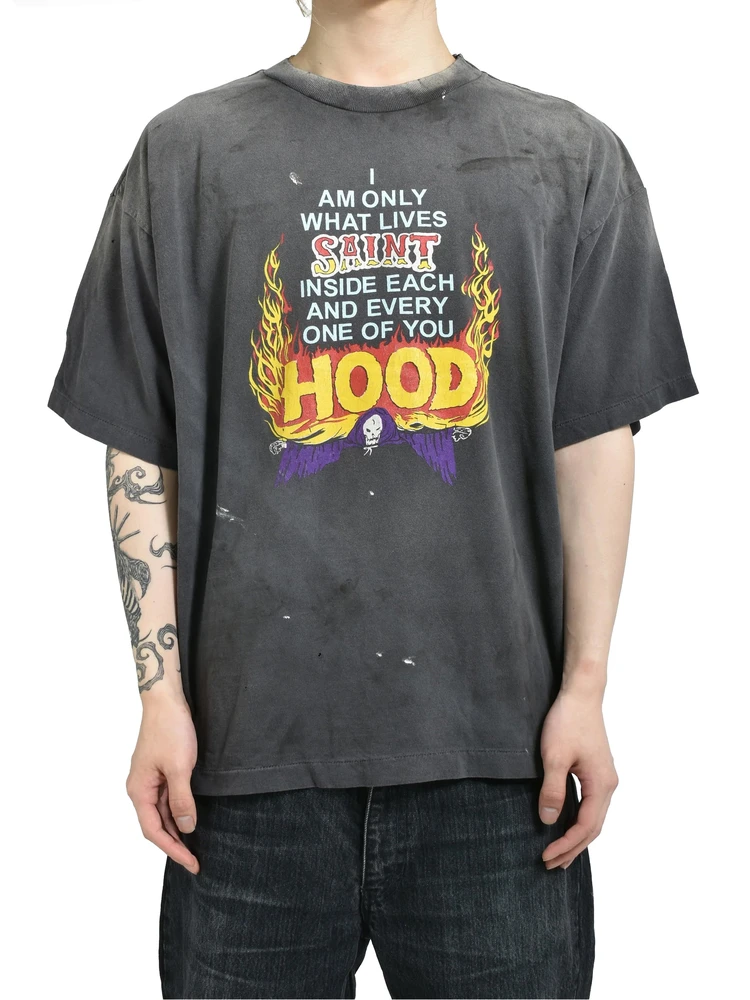 

American Street Sle Saint NBHD Collaborative Heavyweight Waed Vintage Loose ort Sve T-irt Flame Wing Hoodie