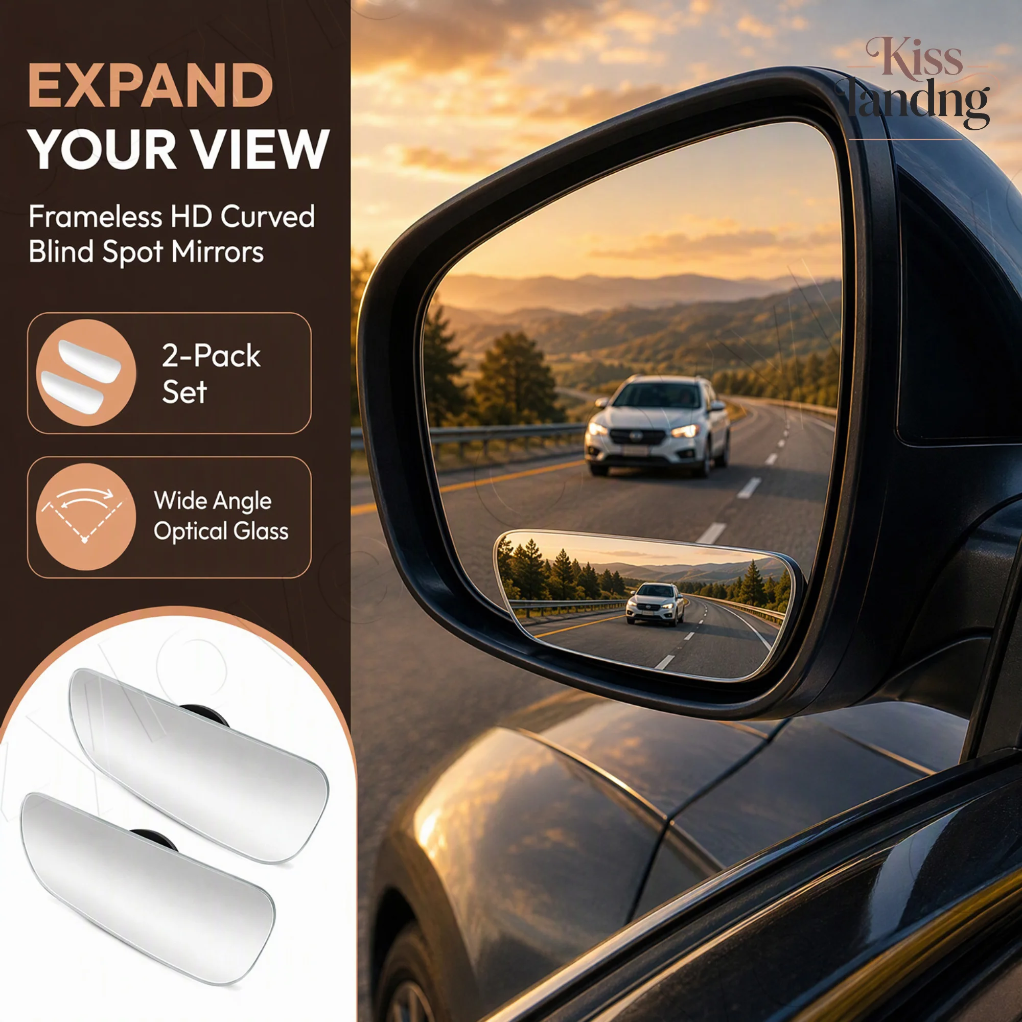 2PC Frameless Blind Spot Mirror 360 Rotatable HD Curved Glass Car Rearview Auxiliary Mirror Wide Angle Blindspot Mirror for Auto