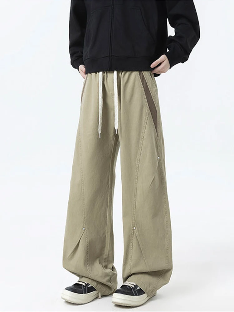 

Американские уличные тяжелые повседневные брюки из чистого хлопка, мужские весенне-осенние винтажные трендовые свободные прямые брюки с завышенной талией