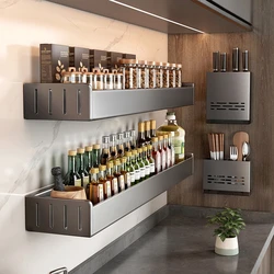 Wall Mounted Kitchen Condimenters Spice Rack Organizer Shelf Kitchen Storage Wall Shelf Organizers Hanging Hook Rack For Kitchen