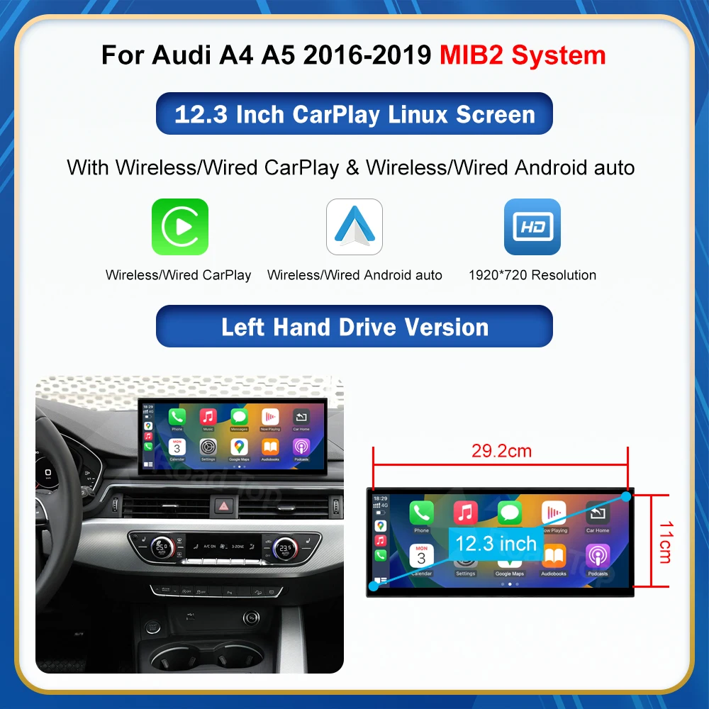 Touchscreen voor Audi A4 A5 B9 2016-2019 Road Top 12.3 inch multimediaspeler Android Auto Link GPS Carplay scherm Car Play