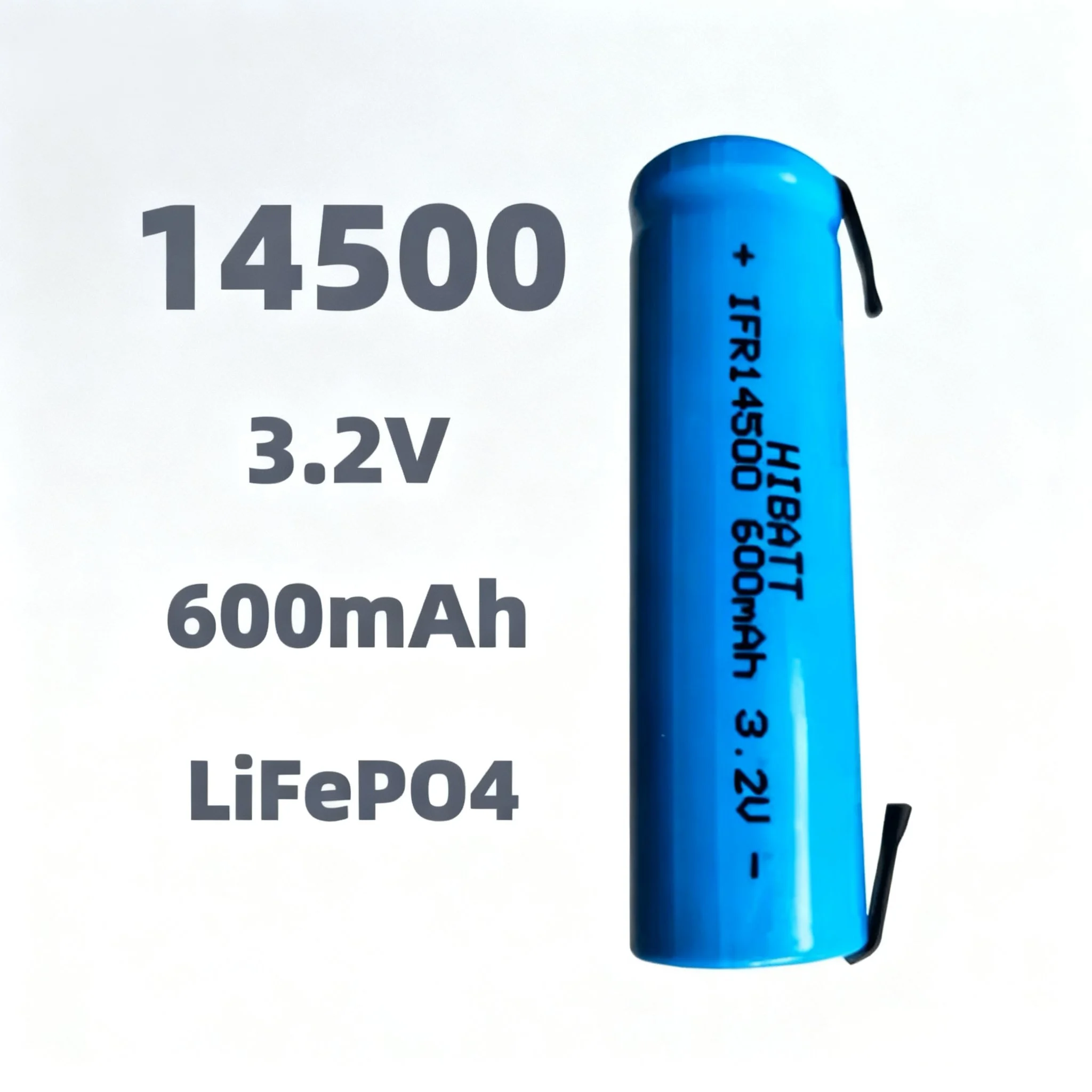 14500 LiFePO4 Battery 3.2V 600mAh with Solder Tabs for Doorbell Shaver Radio Mouse Electric Toothbrush Flashlight Microphone Toy