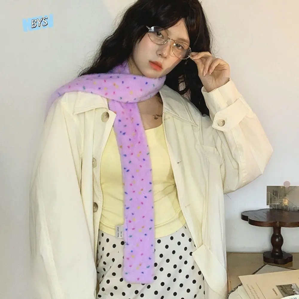 

Soft Colorful Dopamine Dot Scarf Narrow Korean Style Cashmere Knitted Scarf Thickened Windproof Winter Neck Warmer Autumn Winter