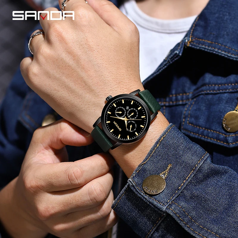 SANDA P1125 2023 moda sportiva a sei pin con calendario orologio da uomo d'affari impermeabile Montre Homme data Clock Stop orologi da polso