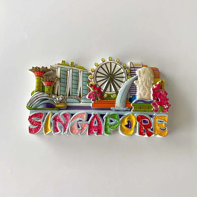 Singapore Travel Magnet Fridge Magnet Merlion Fountain Landmark Fridge Magnet Scenery Architecture Cultural and Creative Souveni