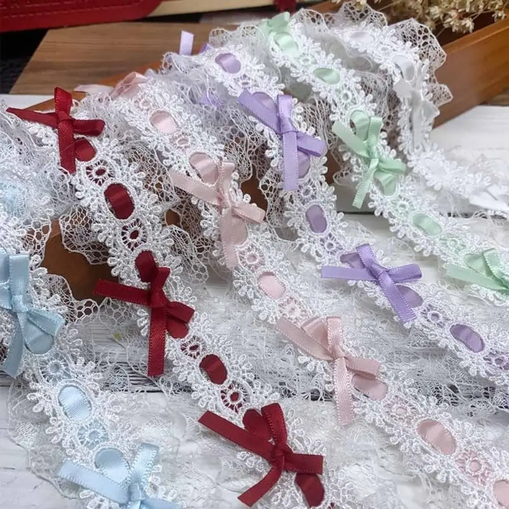 New 1Yard Lace Trim Ribbons Bows & Pleated Handmade Fabric Floral Lace Ribbon Lace Edge Ruffle Trim Shower