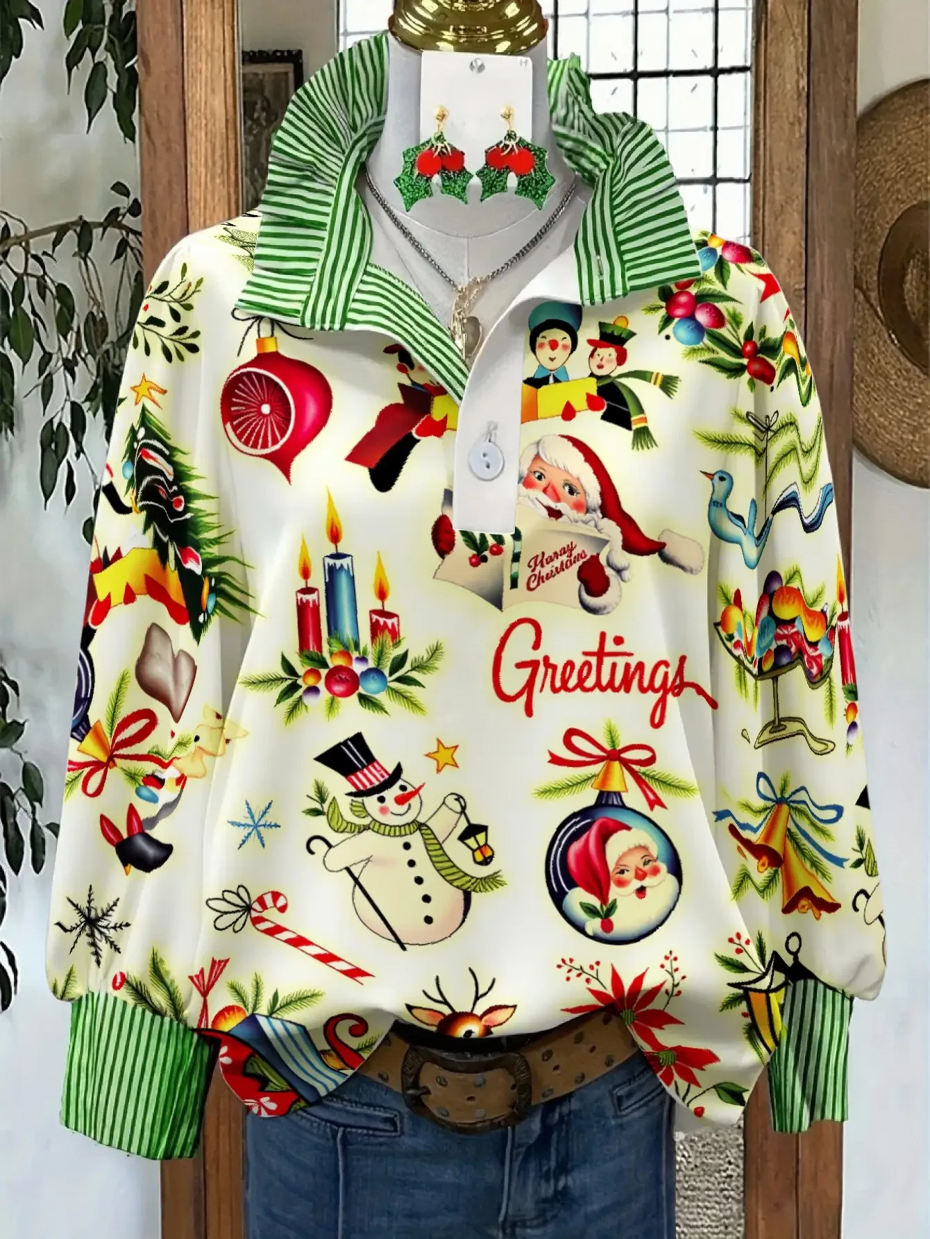 

Women's Spring and Autumn Winter Collection Women's Stand up Collar Shirt Long Sleeve, Christmas Gifts