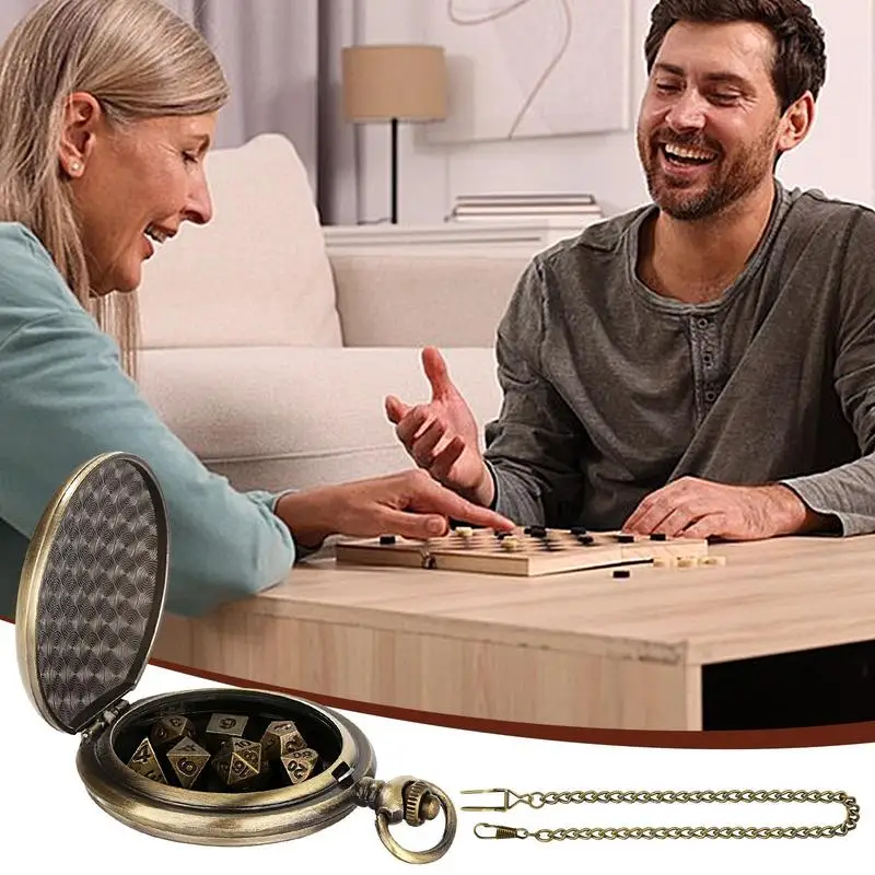 

Металлические кости в стиле стимпанк с карманом для шестерни в стиле стимпанк, портативное ожерелье в кости для ролевых игр, настольные игры, украшение стола