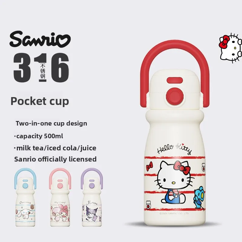 

Sanrio Series Small Milk Bottle Thermos Cup Cute Straw Water Cup with Handle Portable