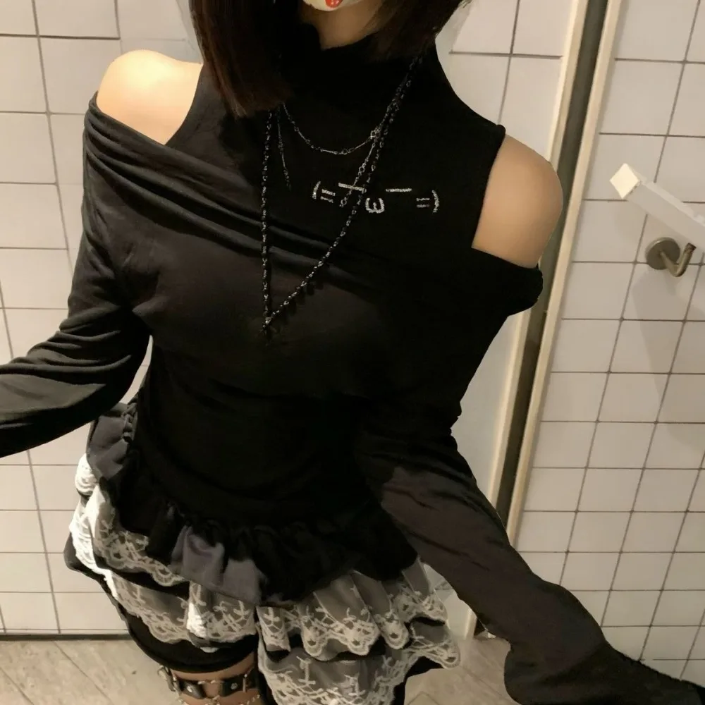 Off Shoulder Long Sleeve Women's T-shirts Bottomed Roupas Feminina Ropa mujer Spicy Girl Clothes Y2k Gothic Punk Women T Shirts