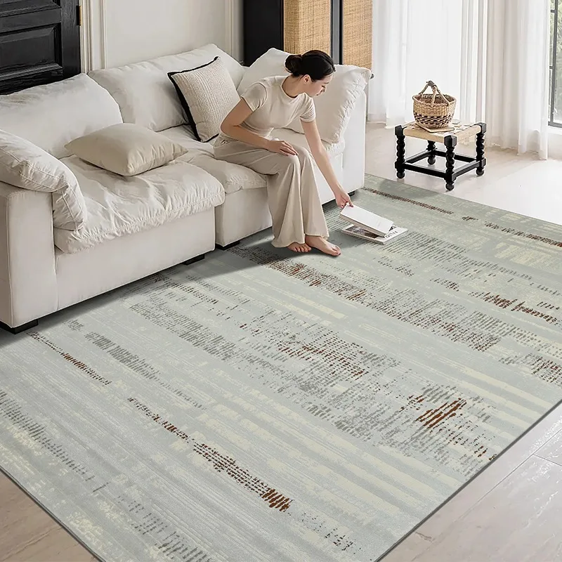 Modern Abstract Grey Carpet Non-Shedding Soft Eco-Friendly Anti-Dust Floor Mat for Office Lounge Living Space Area Rugs for Home