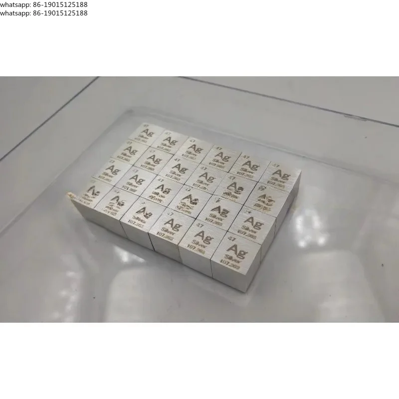 1 Piece 99.9% Purity Pure Silver Ag 10mm Cube Carved Element Periodic Table Polished model