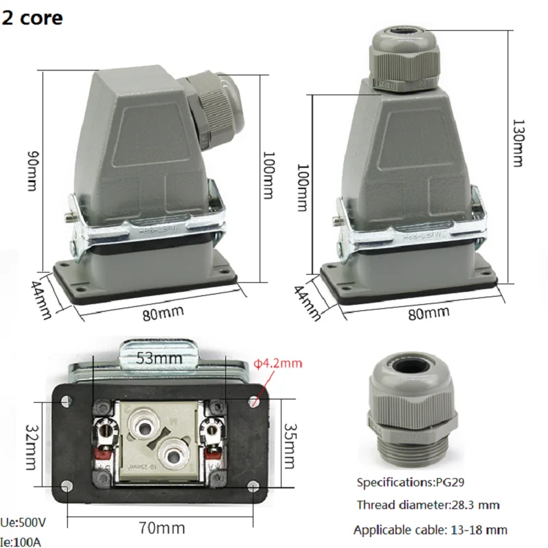 100A high-current heavy-duty connector 2/4/6/12 core waterproof aviation plug socket (factory direct, can be customized)