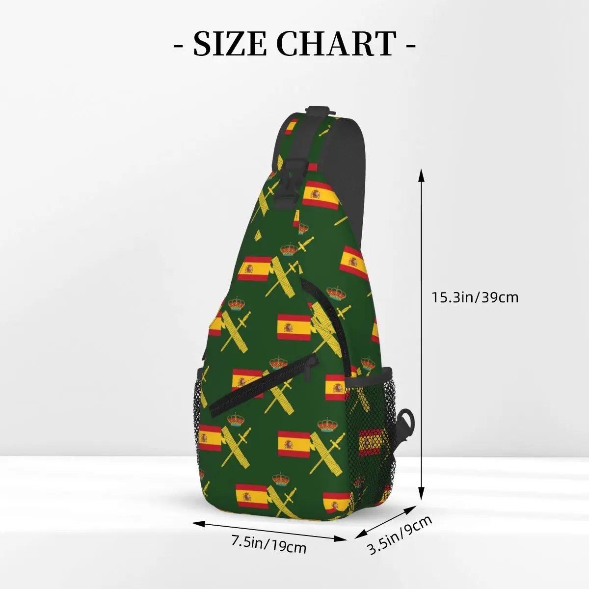 Spain Flag Plus Emblem Civil Guard Chest Bag Men Sling Crossbody Backpack Chest Bag Travel Hiking Daypack Shoulder Bag