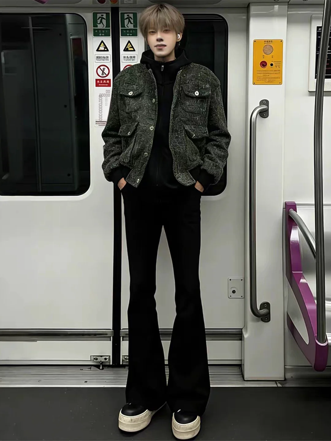 

Bla Fce Lined Bell Bot Jeans Men's Winter American High Street Cleanfit Pants Lengthening Leg Straight Leg Jeans