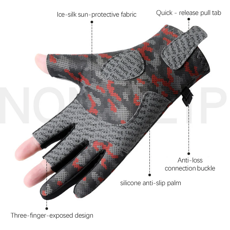 Camouflage Fishing Gloves for Men All-Season Three-Finger Cut Gloves Wear-Resistant Sea Fishing Anti-Slip Angling Cycling Gloves