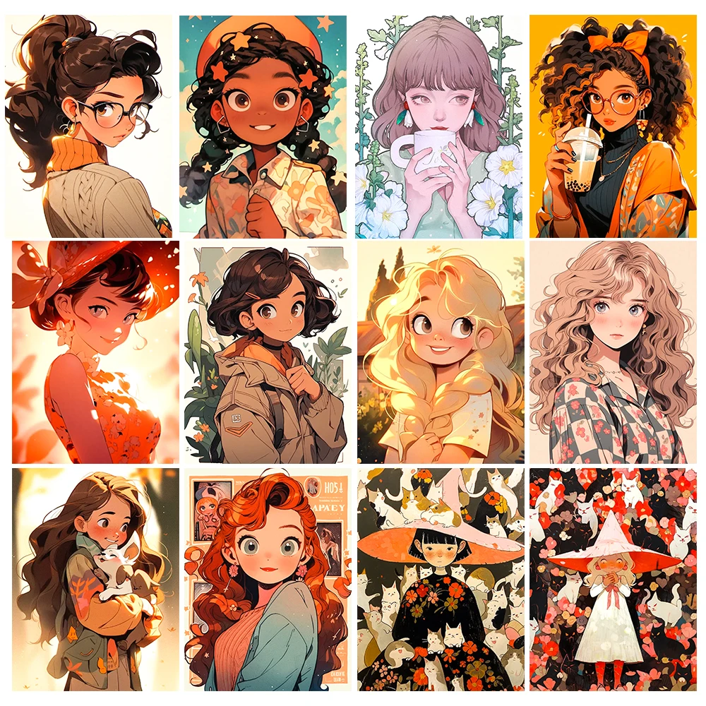 5D DIY Diamond Painting Cartoon Girl Picture Mosaic Embroidery Art Full Round Cross-stitch Set Rhinestone Home Decoration Gift