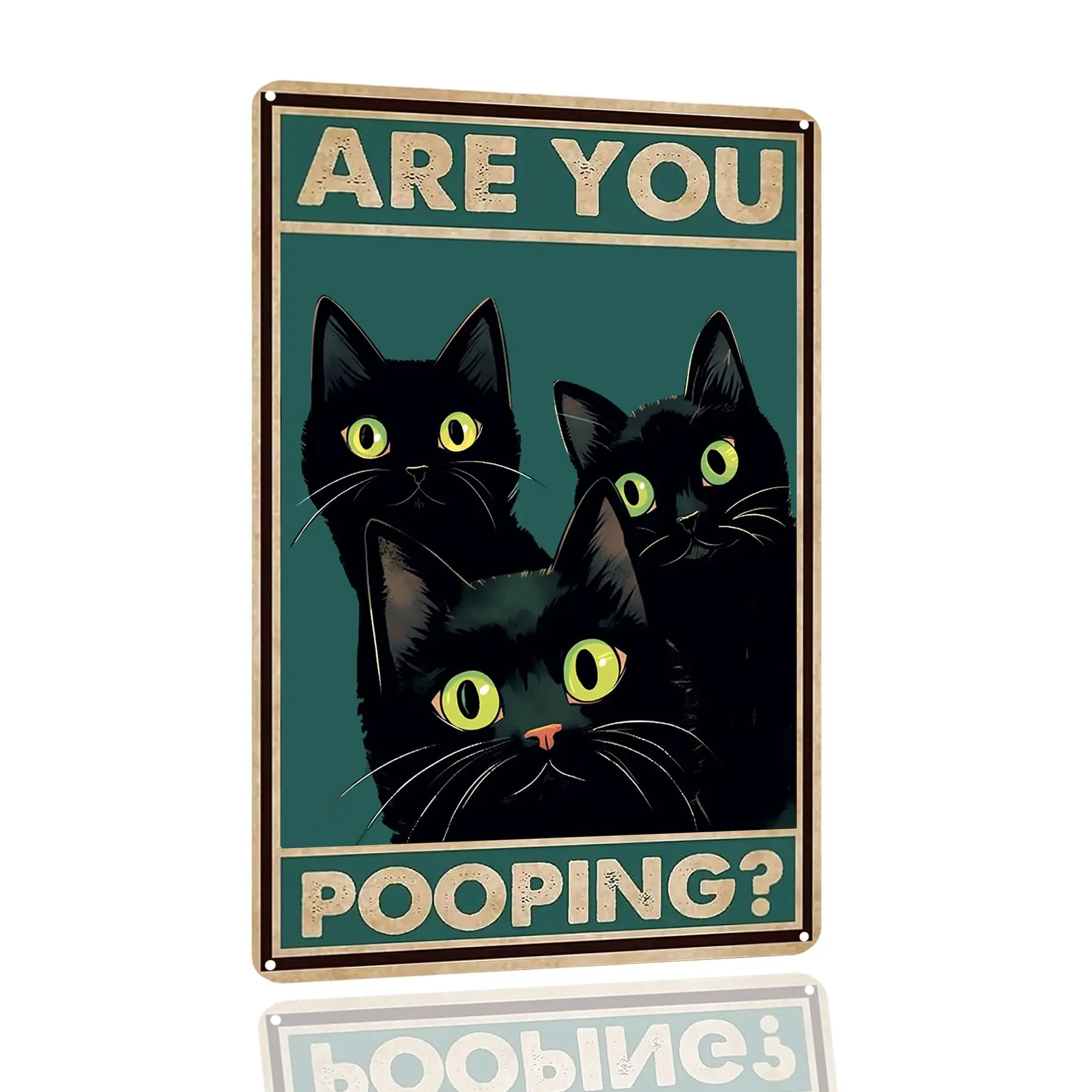 SANTUKEY Vintage Tin Sign -Are You Pooping- Black Cat Metal Poster Cat Lover Gift Funny Cat Metal Poster Wall Art Decoration For