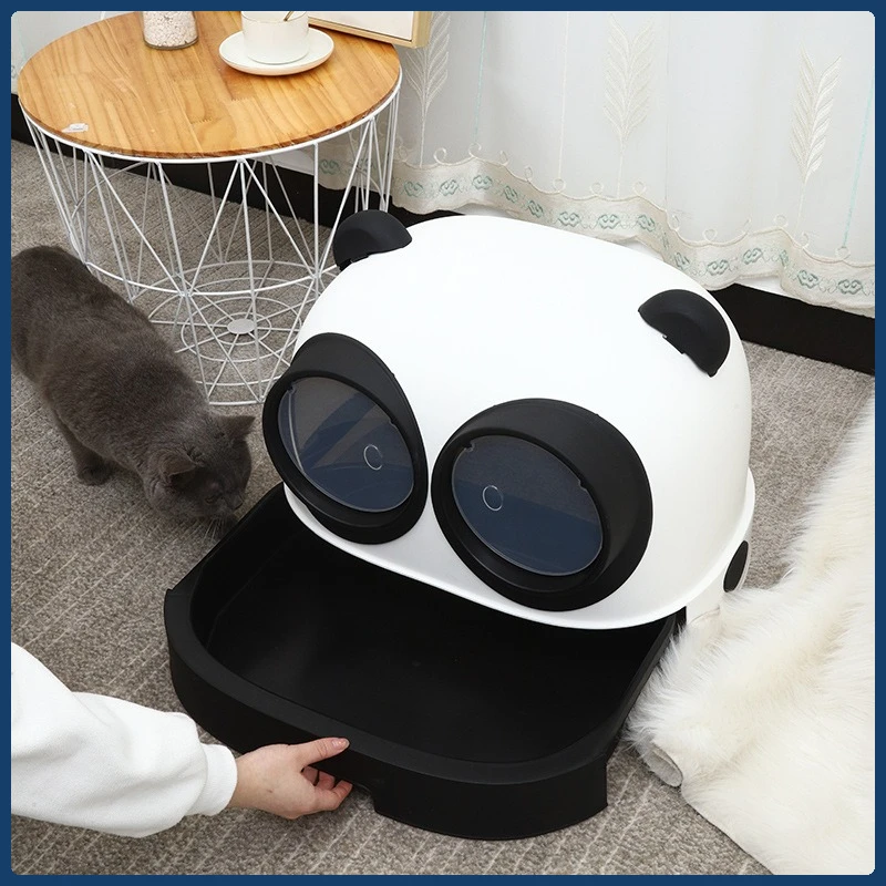 

Extra-Large Enclosed Cat Litter Box, Splash-Proof Giant Kitten Litter Pan, Kitty Toilet With Charcoal Filter, Cute Panda Design