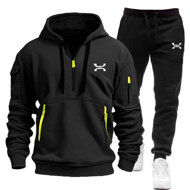 

Fall/winter Men's Tracksuit Fleece Lining Hoodie Sweatshirt+ Sweatpants Set Outdoor Sports Running Fitness Casual Men's Clothing