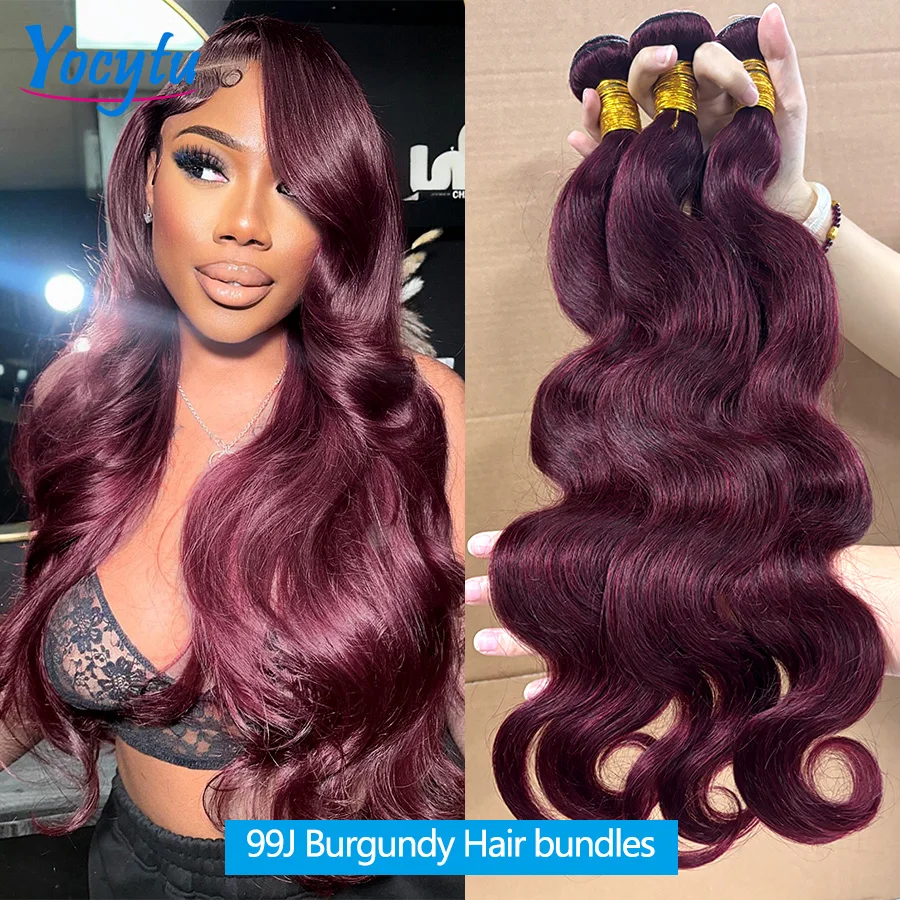 Burgundy Body Wave Bundles Human Hair 242424 Inches 99J Human Hair Bundles Red Colored Bundles 100% Human Hair Brazilian Weave Bundles Human Hair