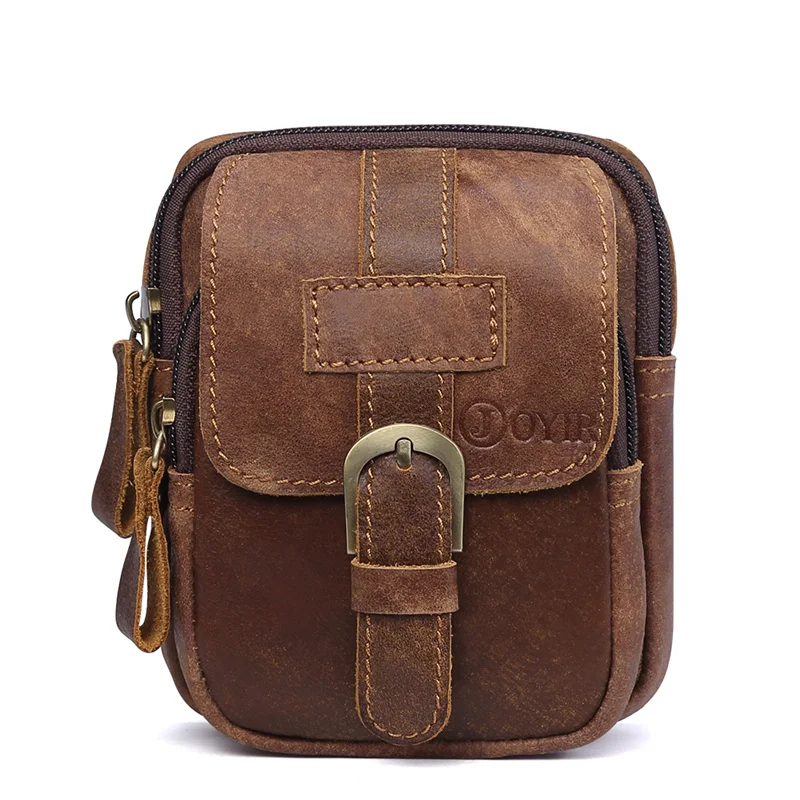 Sacs de taille en cuir véritable pour hommes, sac de hanche à fermeture éclair, sacs banane de voyage, petit sac de taille masculin