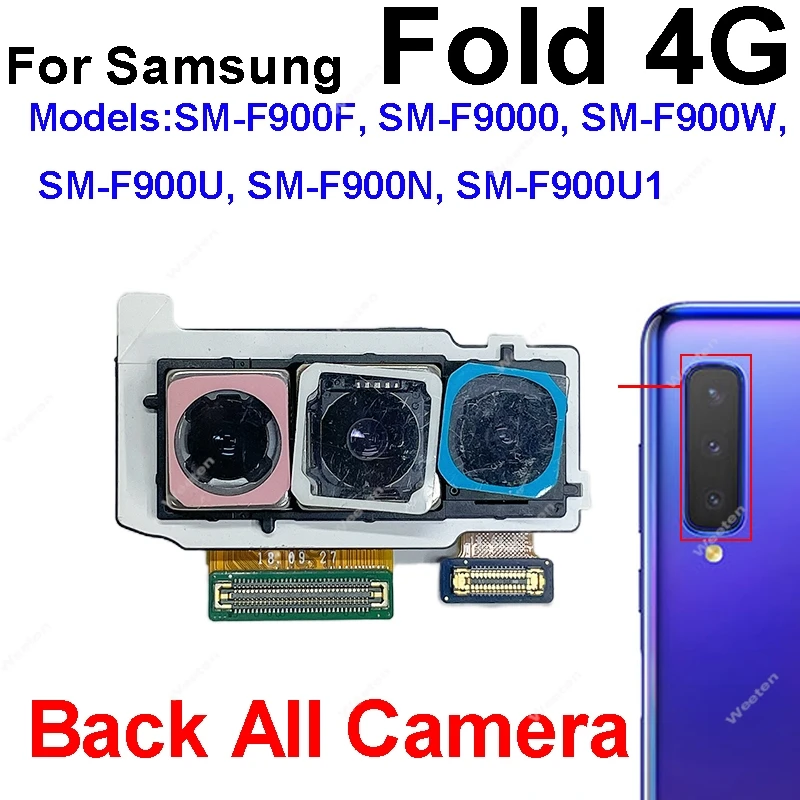 Front&Rear Main Camera For Samsung Galaxy Z Fold 4G 5G Z Fold 2 F900F/W/N F907U F916B Back Big Camera Small Facing Camera Parts