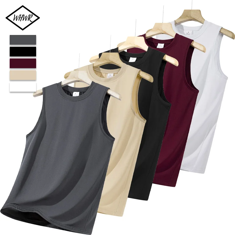Men's Four Seasons Lightweight Vest Leisure Sports Fitness Running Teenagers Round Neck Sleeveless Moisture Wicking T-shirts