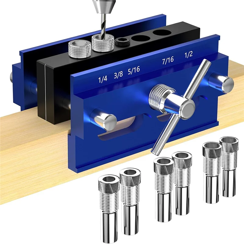 B50C Self Centering Dowel Jig Kit, Drill Guide Jig Block For Straight Holes 6PCS Drill Bushings, For Woodworking, Adjustable