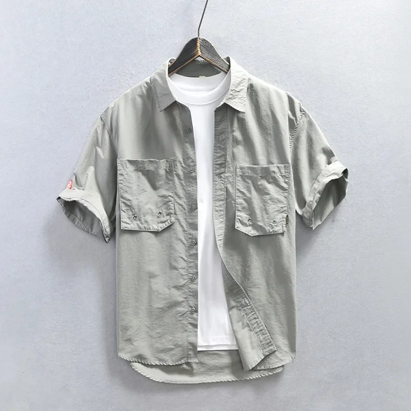 Tide Brand Men's Fashion Tooling Wind Short Sleeve Shirt Loose Large Size Anti-wrinkle Senior Sense Boys Summer Wear Top