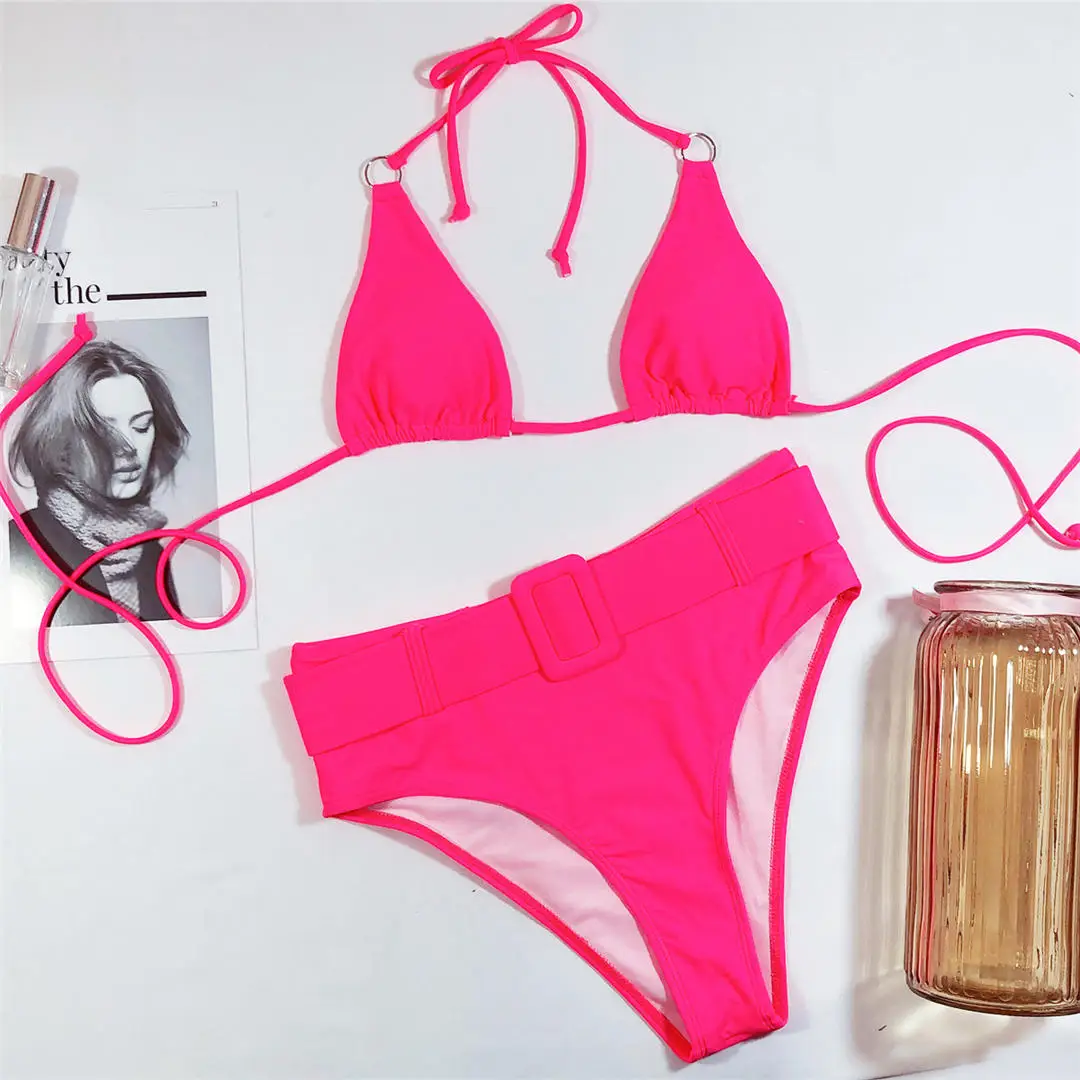 Umwickelnder Leoparden-Badeanzug für Damen, High-Waist-Bikini, zweiteiliger Bikini-Set, Neckholder-Badeanzug, Badebekleidung, Badeanzug V1926 – Detail 13