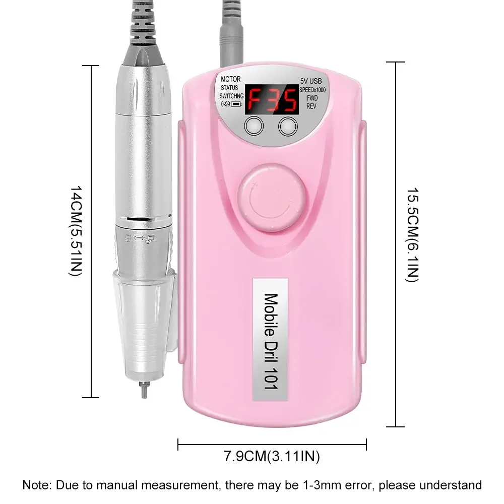 

35000RPM Rechargeable Nail Drill Machine Low Noise Professional Electric Manicure Polisher Sander For Acrylic Gel Nails