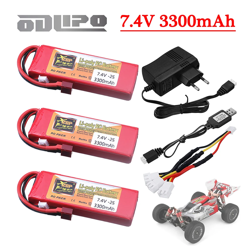 Lipo Battery For Wltoys 1/14 144001 124016 124017 124018 124019 RC Off-road Racing Car 2s 7.4V 3500mAh Battery Parts With T Plug