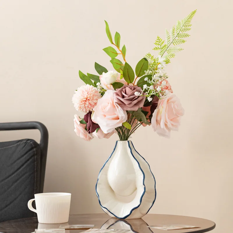 Ceramic Vase Decoration Flower Arrangement Creative Flowers Simple Modern Art White High-Grade Vase Container Flower Pot Gifts