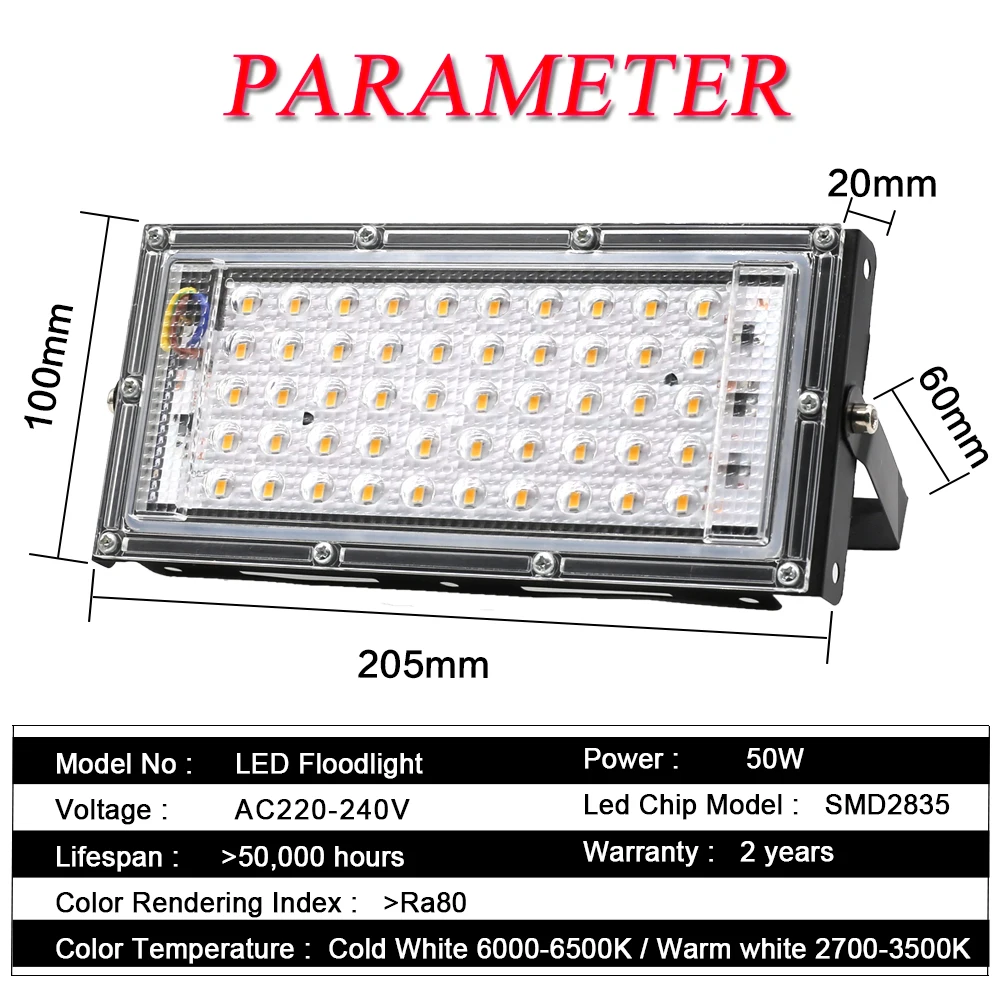 Imagem -03 - Luz de Inundação Impermeável ao ar Livre Projetor Refletor Foco Spotlight Ip65 50w 220v 240v