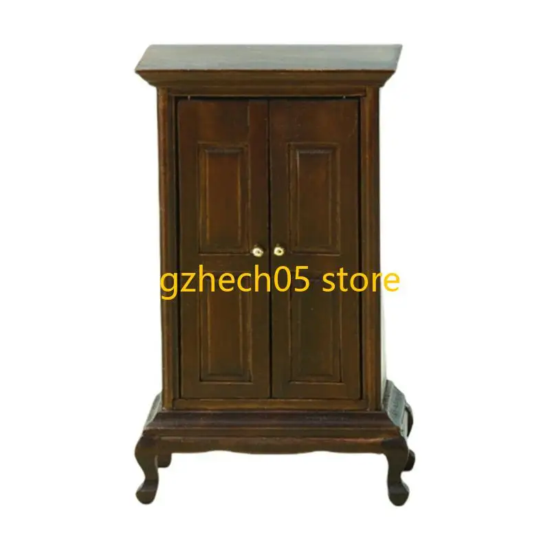

D55E Realistic Zakka Realistic Pretend Play Display Wardrobe Model Toy Vintage Armoire 1:16 Doll House