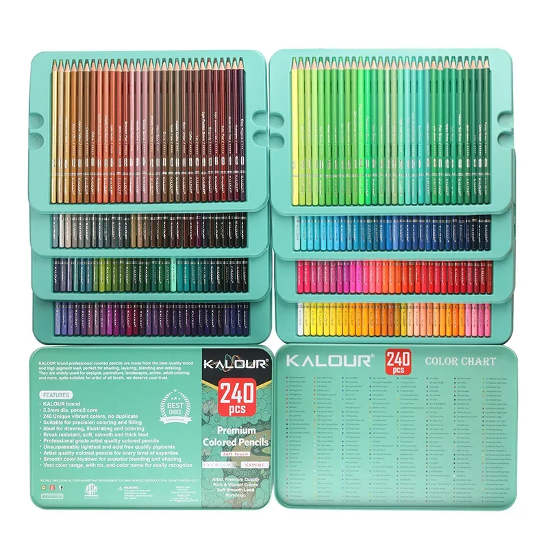 kemila 240 pcs Colored Pencils set Professional Art Set Hand-painted Drawing High Quality Drawing Set Iron Gift Box art supplies