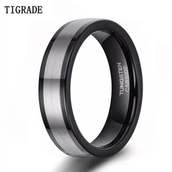 Tigrade Black Silver Color 6mm Tungsten Ring Men Women Wedding Band Fashion Finger Jewelry Party Rings Engraving anel masculino