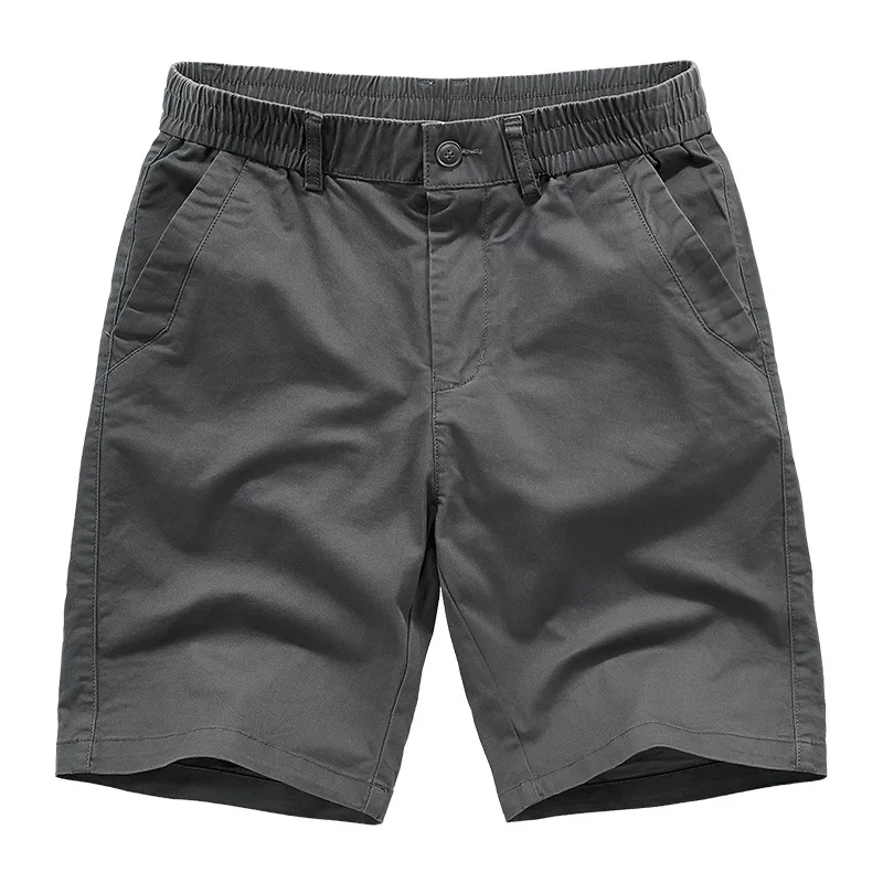 Men's Solid Brown Chino Shorts Elastic Waist Casual Cotton Blend Summer Daily Shorts Men Work Short Pants