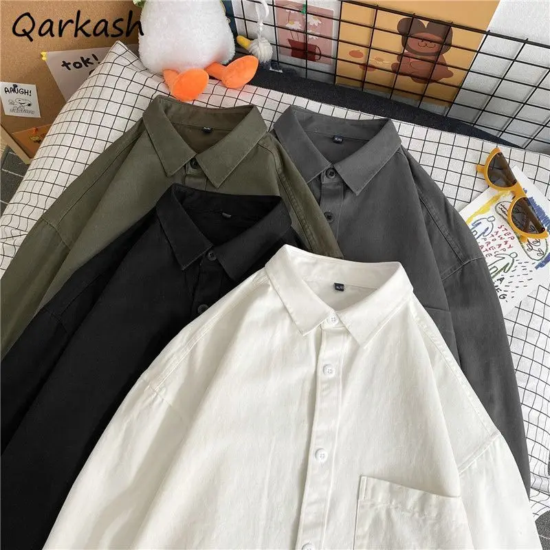 

Shirts Women Retro Style Harajuku Couple Simple Korean Fashion Loose Long Sleeve Casual Solid Spring Fall Clothes Button Up Chic