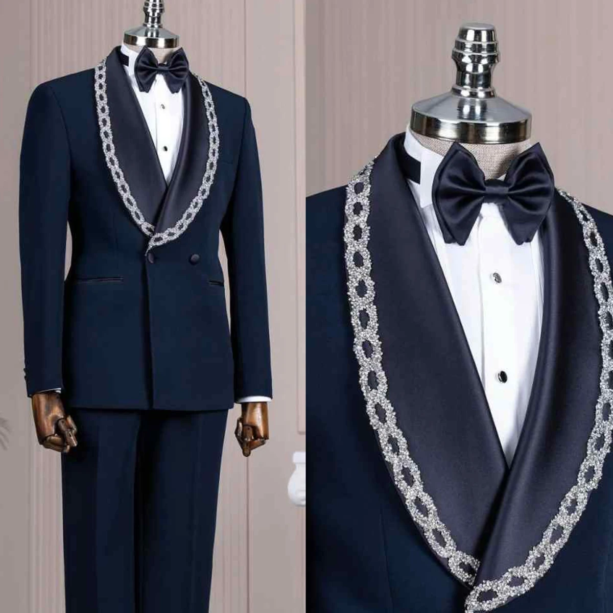 

Luxury Velvet Gem Crystals Men Suit Peaked Lapel Wedding Tuxedos 2 Pieces Sets Groom Male Blazers Slim Ropa hombre Customized