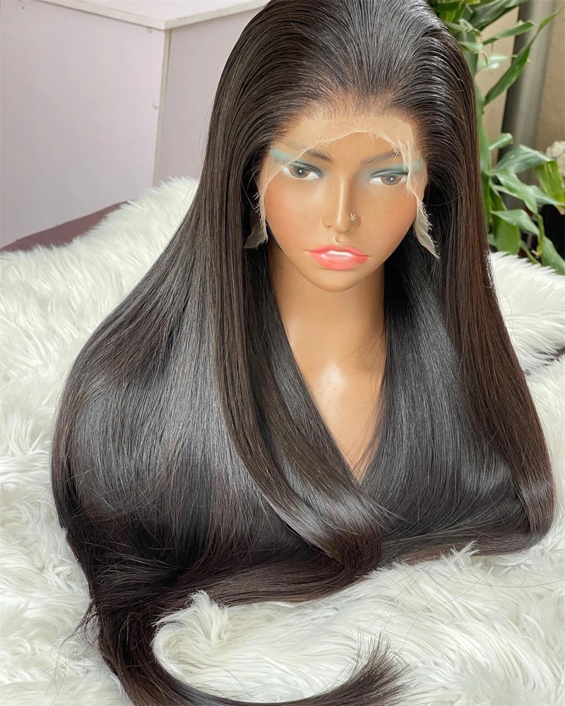 Black Straight Woman Wig 300 400 High Density Human Hair Wigs 13x4 Lace Frontal Wig Thick Hairs Pre Plucked Glueless Natural Wig