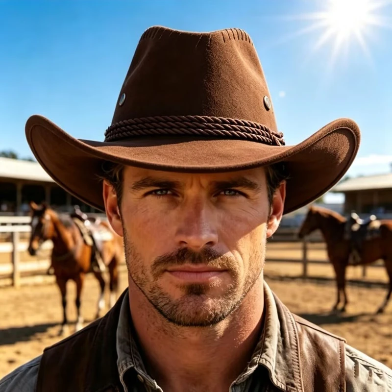 Sombreros de Vaquero Occidentales de Gamuza Artificial, Estilo Vintage con Borde Ancho, para Caballero y Vaquera, Sombrero de Jazz para Fiestas, Cosplay