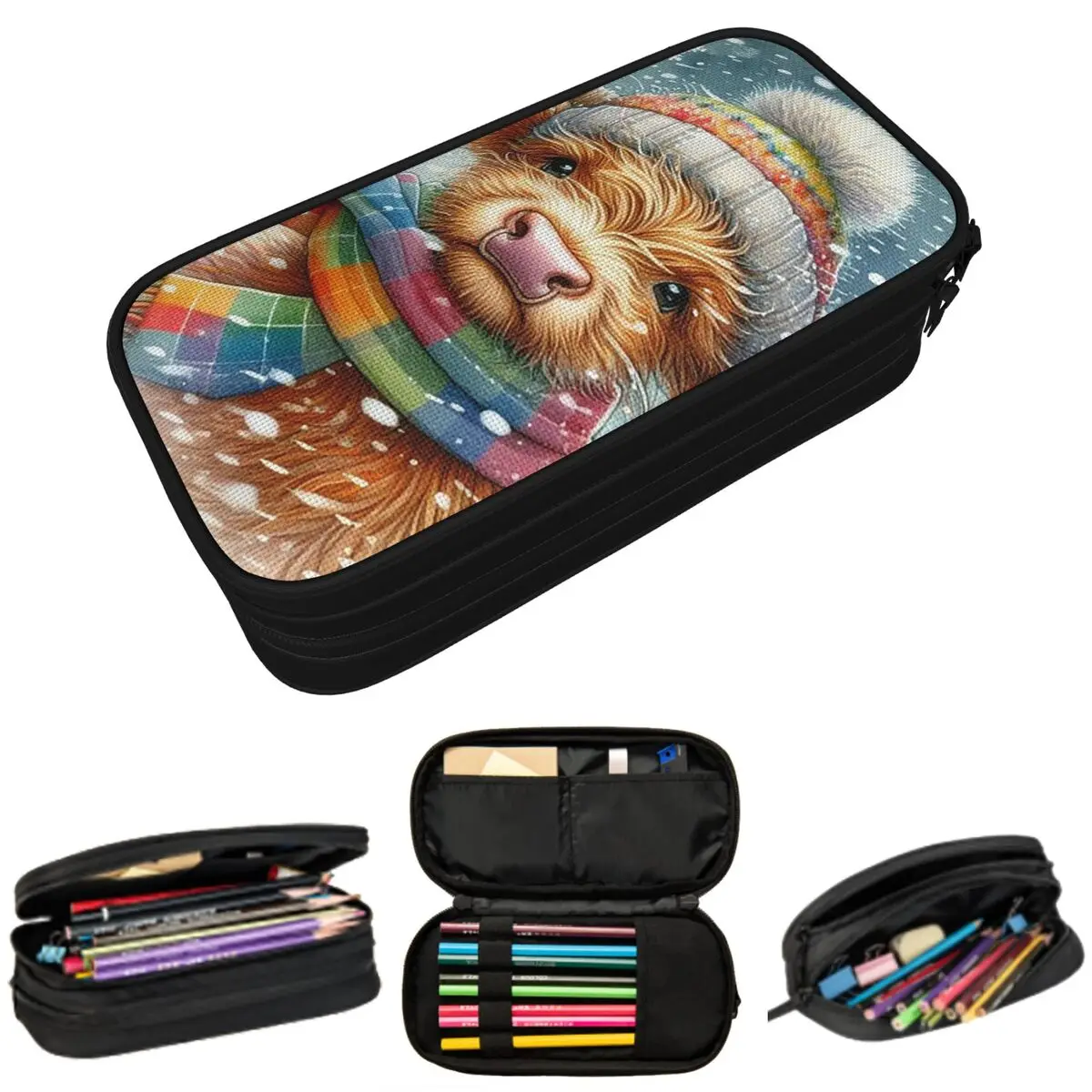 

Пенал с изображением коровы Хайленд в снегу для мальчиков и девочек, подарок, коробка для ручек, сумка для карандашей, канцелярские принадлежности, сумка-держатель для ручек