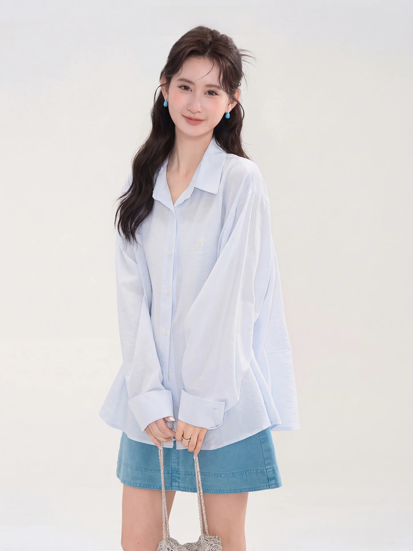 

Женская легкая летняя повседневная рубашка с длинным рукавом и бантом, из нейлоновой ткани с узором «Цветочное поле», устойчивая к износу.